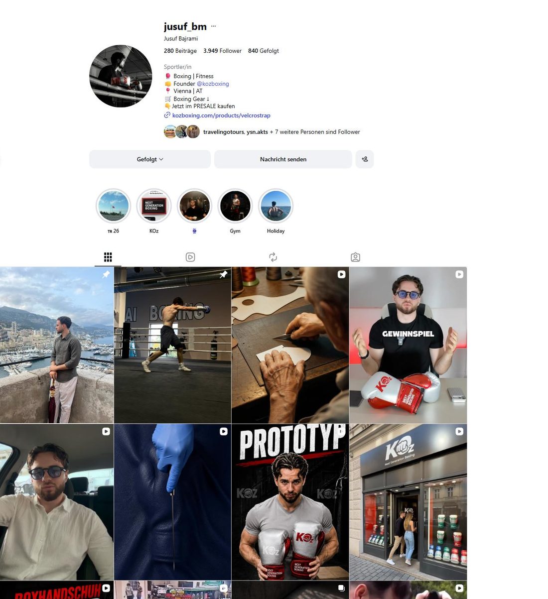 Instagram-Profil @jusuf_bm mit Bio, Highlights und Beitragsraster